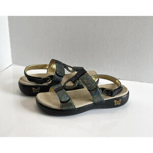 Alegria Julie Women's 38/US 7.5 Slingback Sandals Rosette Black Multi Iridescent